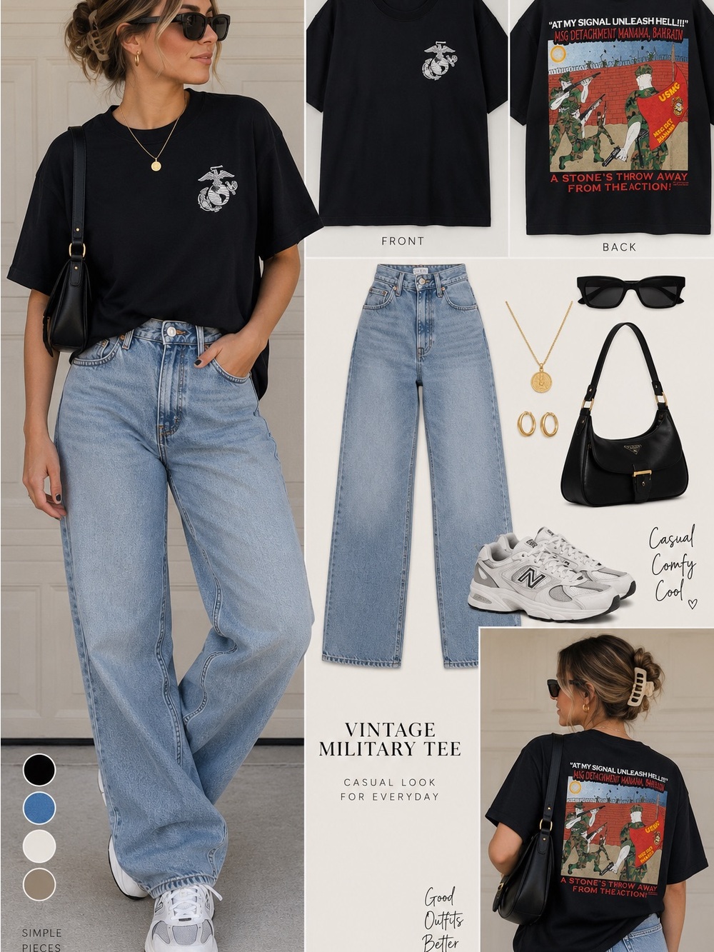 Fruit of the Loom Black Vintage Military Graphic Tee